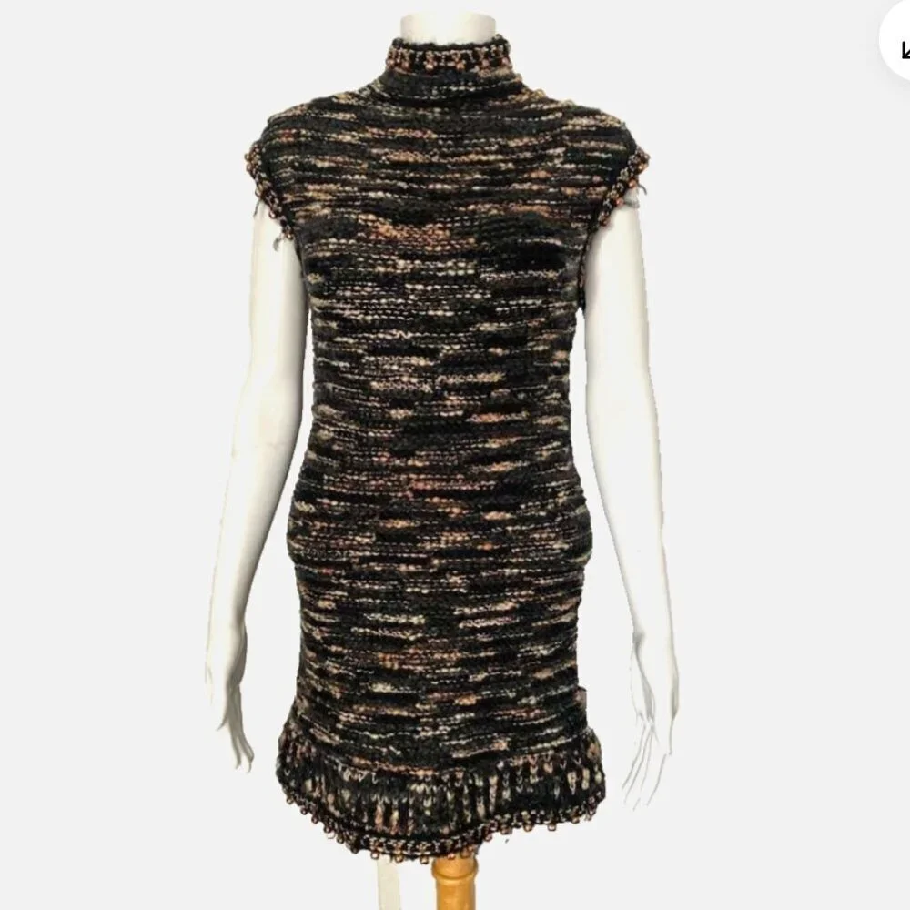 RARE Vintage Pre Fall 2004 CHANEL 04A Knit FR-36/38 Beaded Wool Sweater Dress